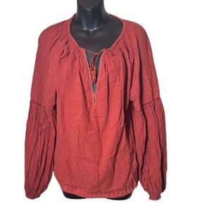 Doen women’s xs source embroidered peasant top boho flowy oversized stitch work